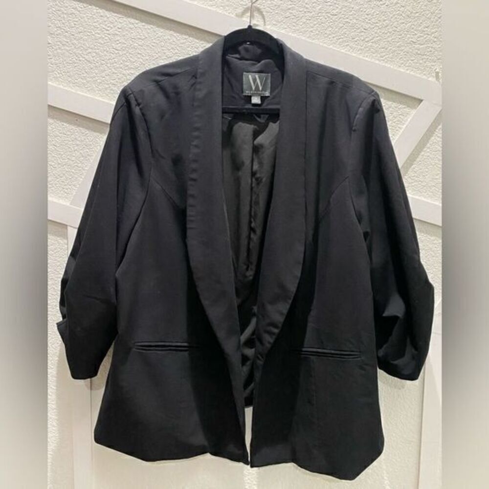 Worthington Womens Blk Shawl Lapel 3/4 Ruched Sleeve Open Front Dress Blazer 3XL